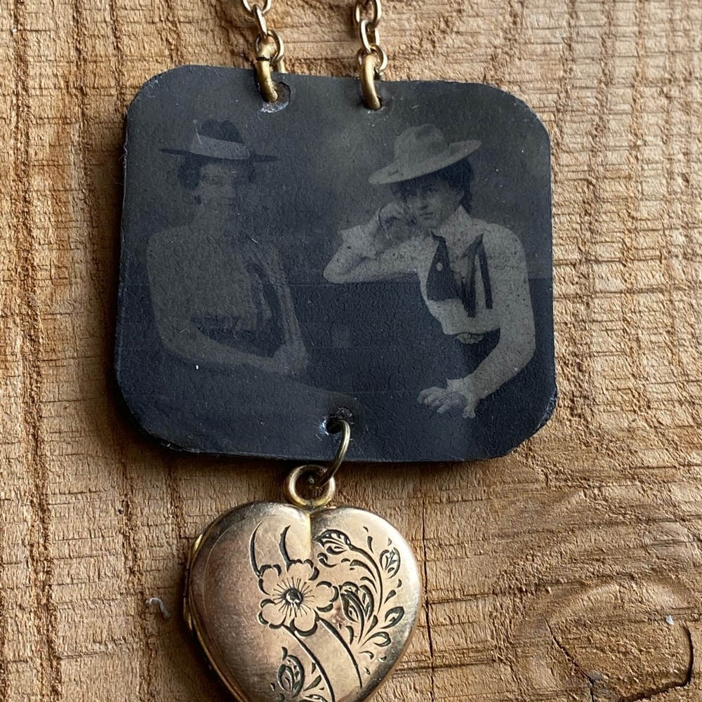 Antique Photo Pendant with Gold Heart Locket